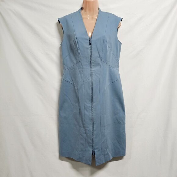 Lafayette 148 New York Dresses & Skirts - Lafayette 148 New York Sleeveless Full Zip Women Sheath Dress Size 8 Blue Cotton